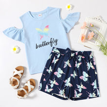 Load image into Gallery viewer, Girls Short Sleeve Butterfly Short Set