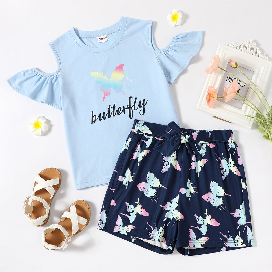 Girls Short Sleeve Butterfly Short Set