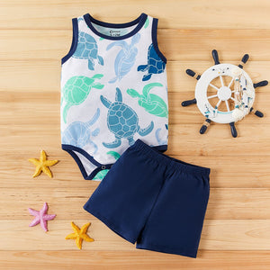 Baby boy turtle bodysuit short set