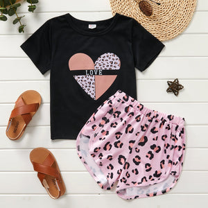 Girls Short Sleeve Leopard Print Set